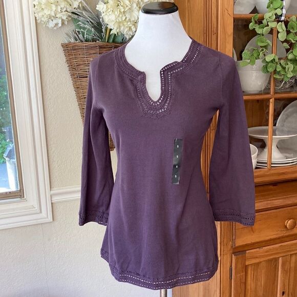 New Banana Republic Pullover Three Quarter Sleeve Embroidered Top Size S - Picture 1 of 14